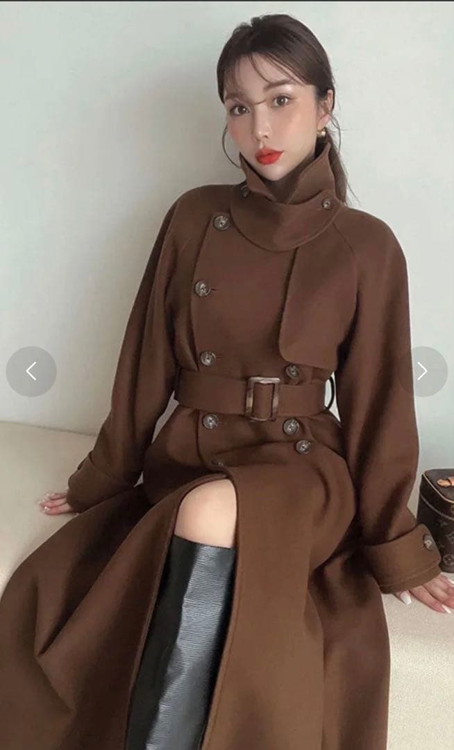 【美品】eimy istoire♡ベルテッドウールトレンチコート ブラウン【S】