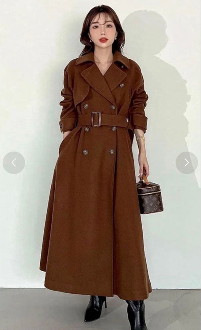 【美品】eimy istoire♡ベルテッドウールトレンチコート ブラウン【S】