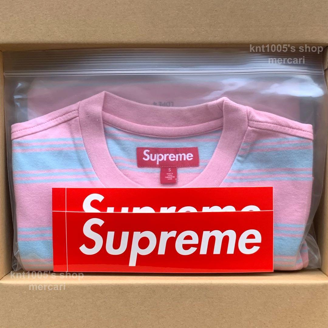 Supreme ロングスリーブ シュプリーム Stripe Tシャツ ピンク S