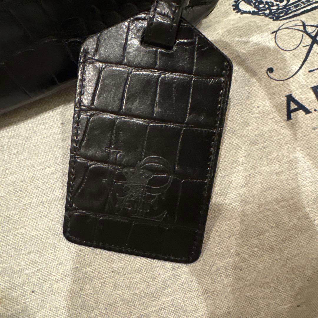 ADMJ クロコ型押しトート　ブラックレザー　本革　ロゴプレート　保存袋おまけ