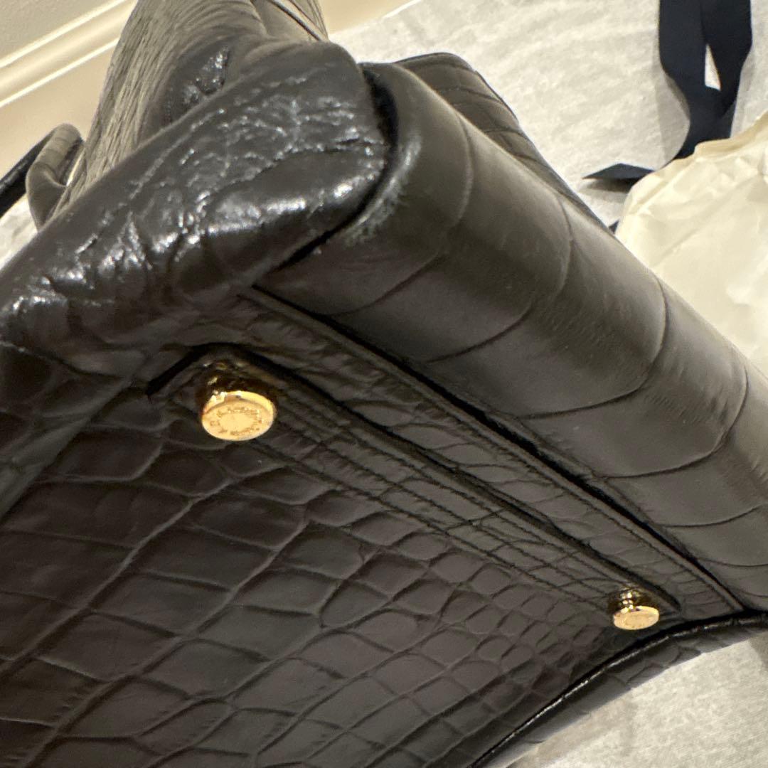 ADMJ クロコ型押しトート　ブラックレザー　本革　ロゴプレート　保存袋おまけ