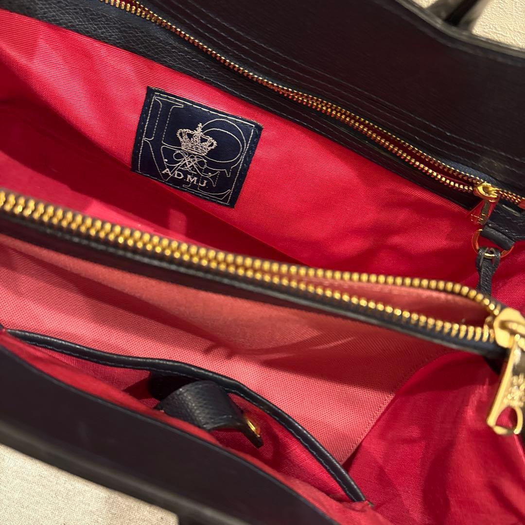 ADMJ クロコ型押しトート　ブラックレザー　本革　ロゴプレート　保存袋おまけ