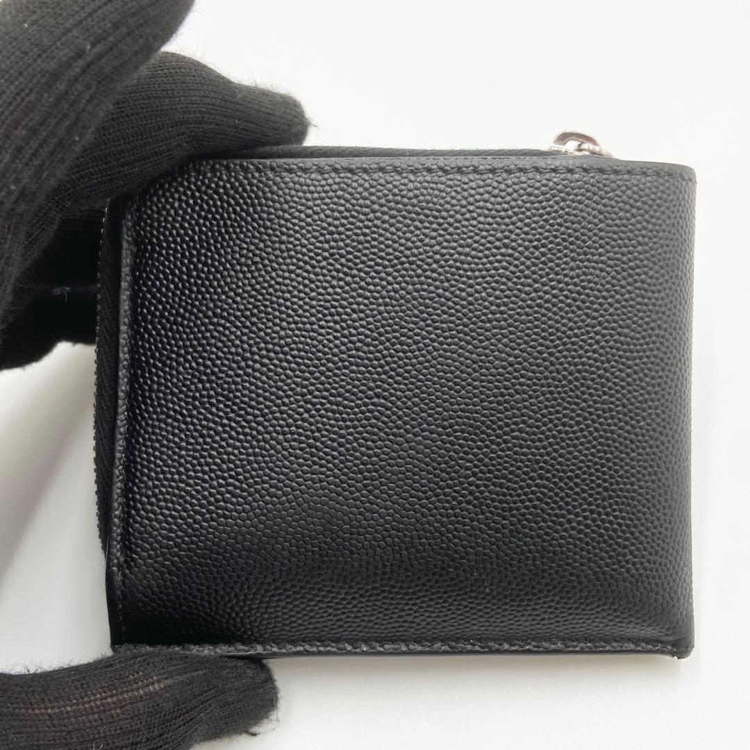 サンローラン キャビアスキン L字ジップ 二つ折り財布 レザー　ブラック