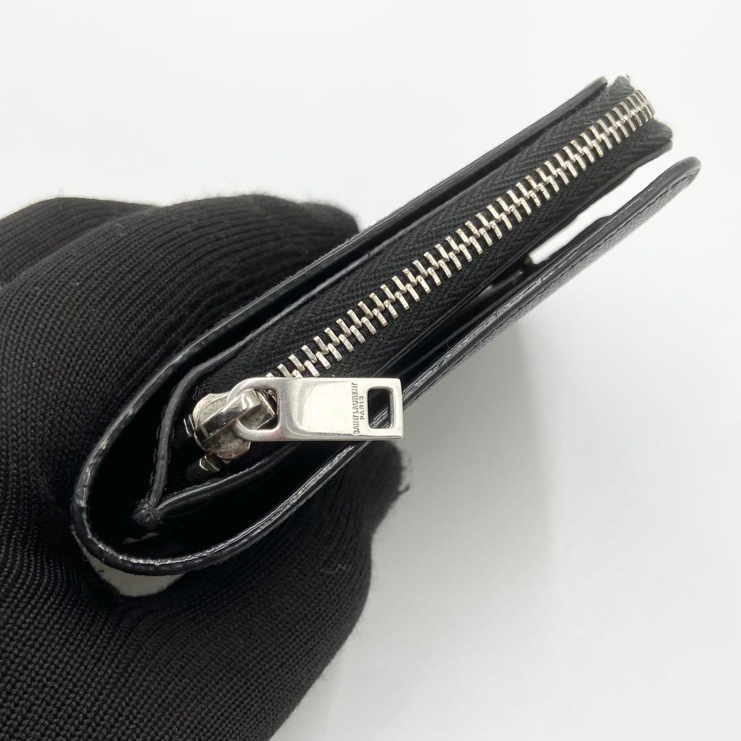 サンローラン キャビアスキン L字ジップ 二つ折り財布 レザー　ブラック