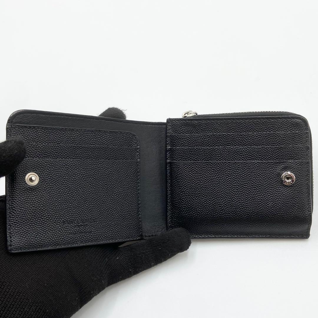 サンローラン キャビアスキン L字ジップ 二つ折り財布 レザー　ブラック