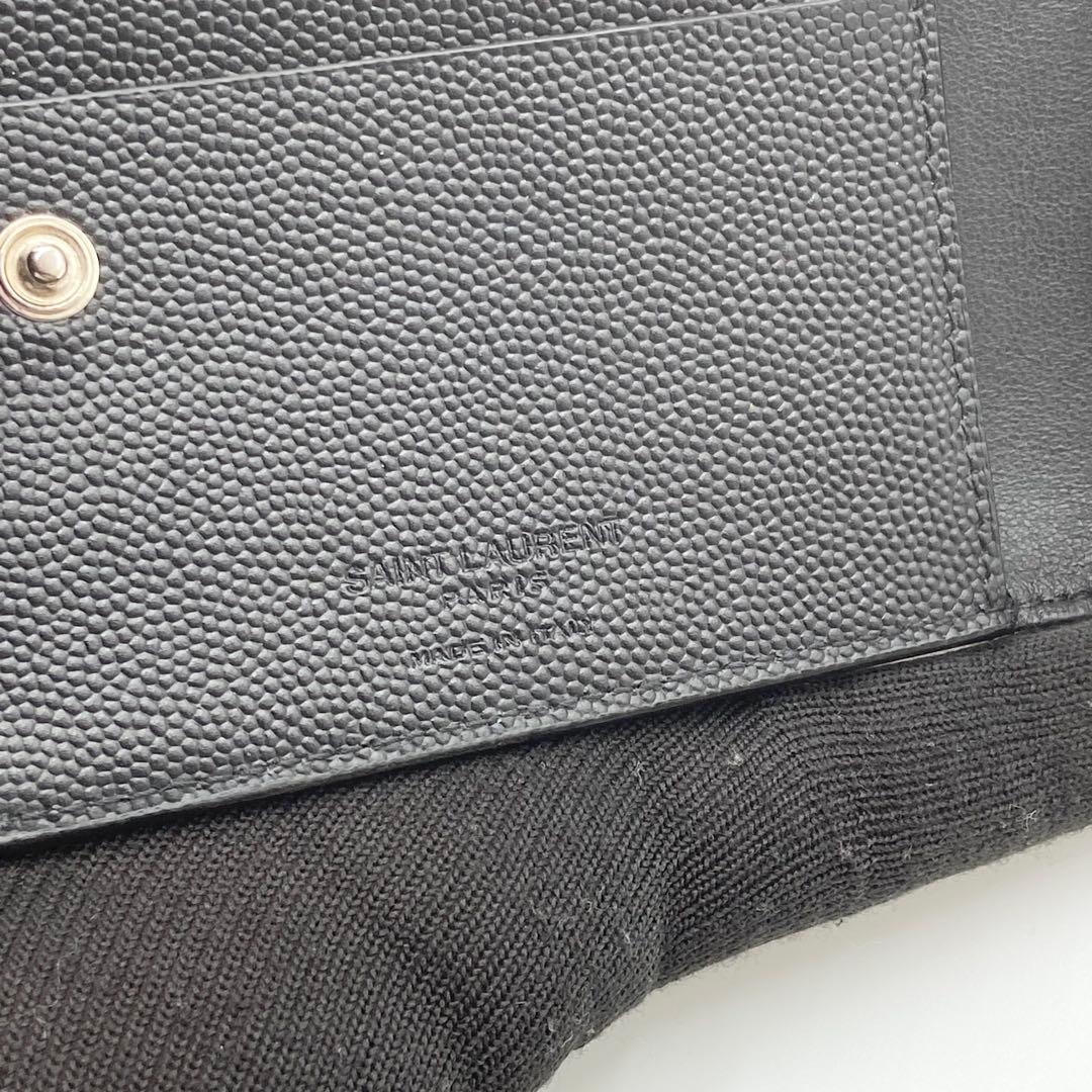 サンローラン キャビアスキン L字ジップ 二つ折り財布 レザー　ブラック