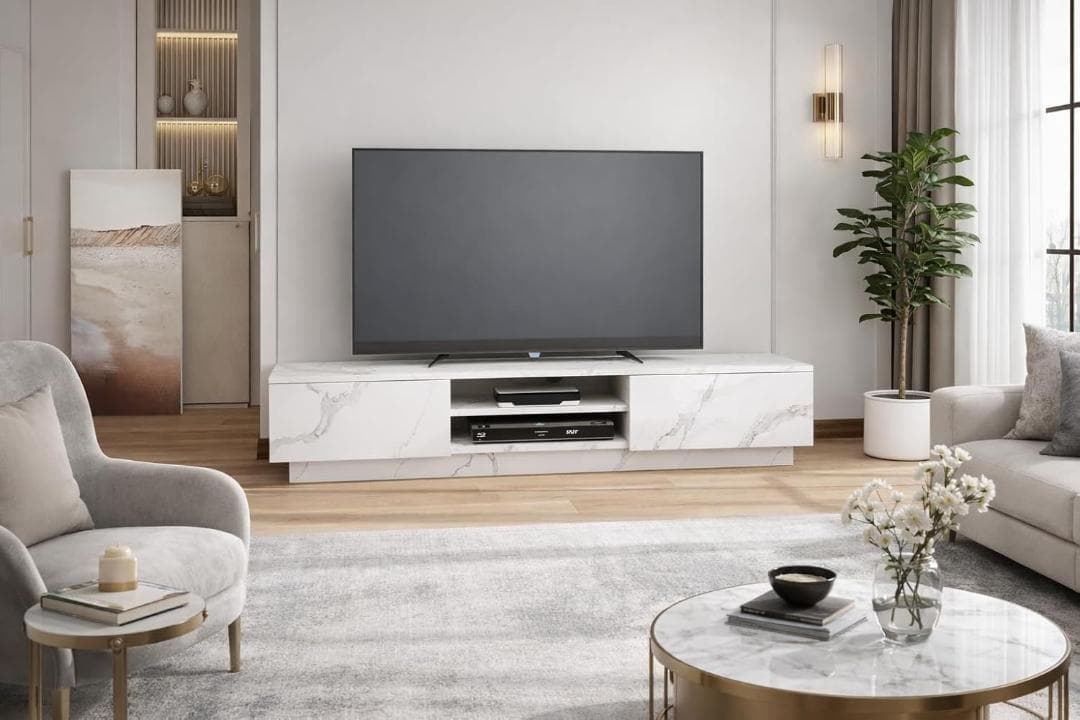 80【新品】テレビ台 テレビボード 40型対応　大理石調　引出収納　ホワイト