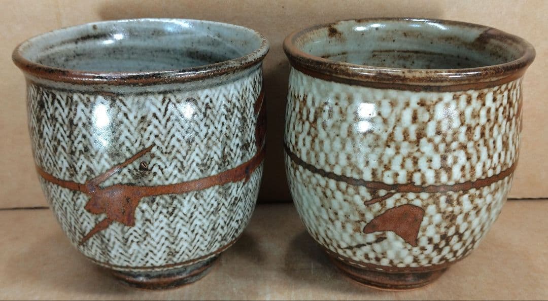 【本物保証】島岡達三 象嵌湯呑 共箱★2セット 栞 人間国宝 未使用品 益子焼