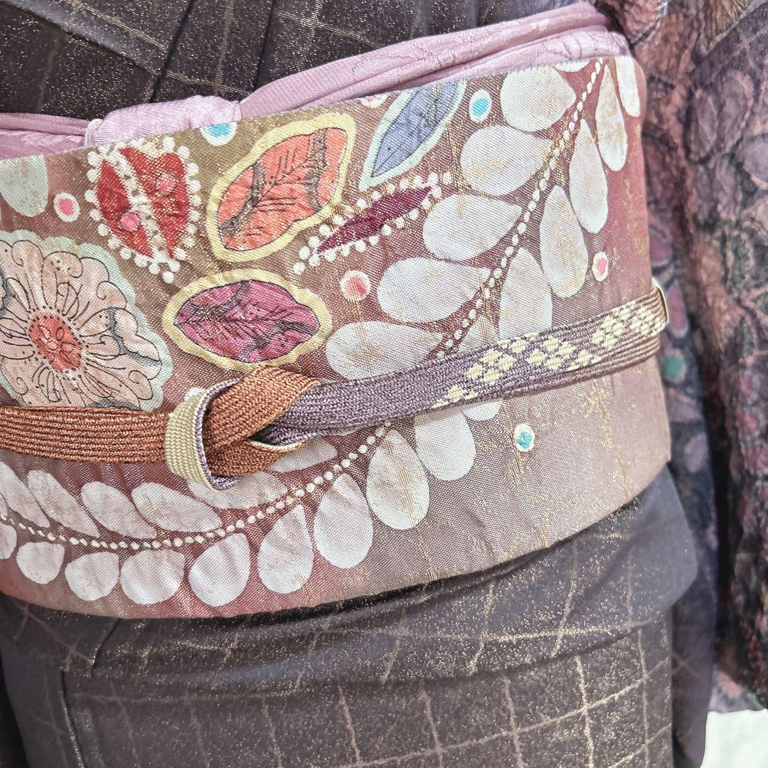 訪問着フルセット　辻ヶ花　着物　正絹　銀通し　豪華　華やか　紫　しぼり