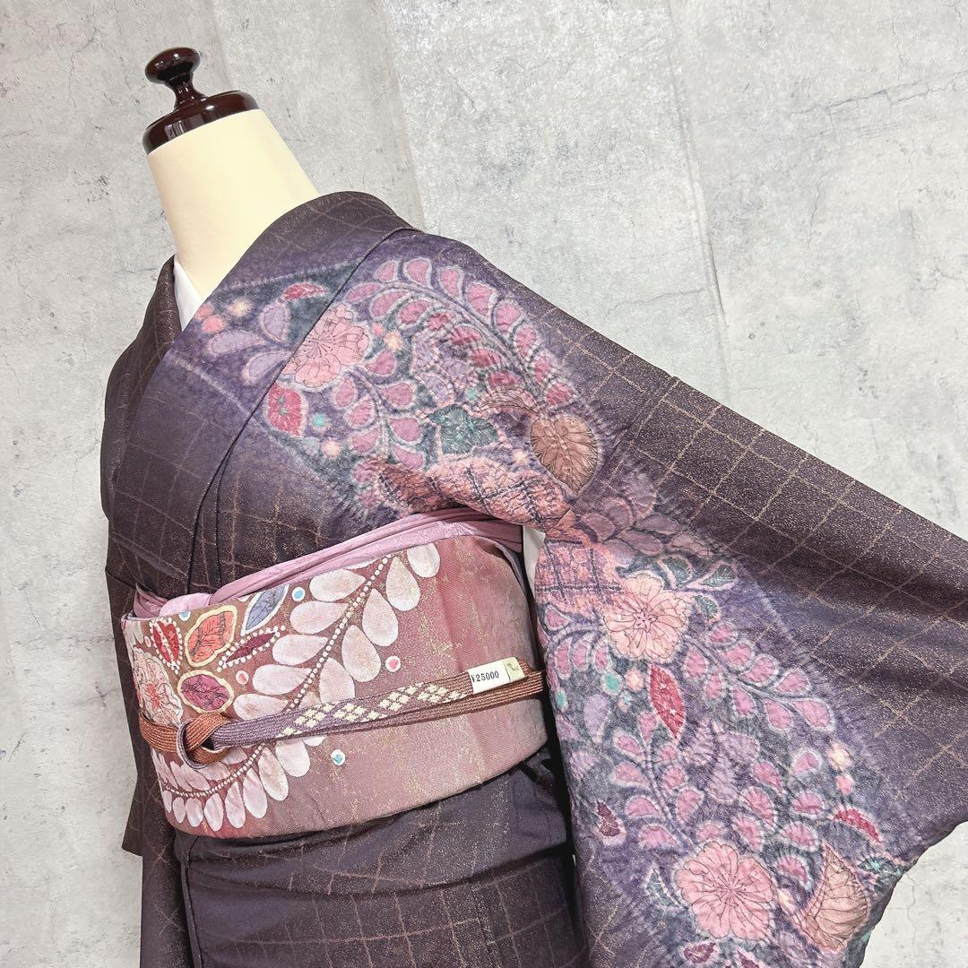 訪問着フルセット　辻ヶ花　着物　正絹　銀通し　豪華　華やか　紫　しぼり