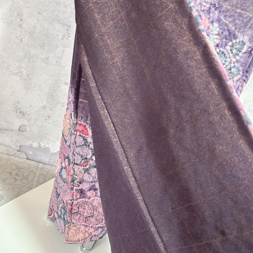訪問着フルセット　辻ヶ花　着物　正絹　銀通し　豪華　華やか　紫　しぼり