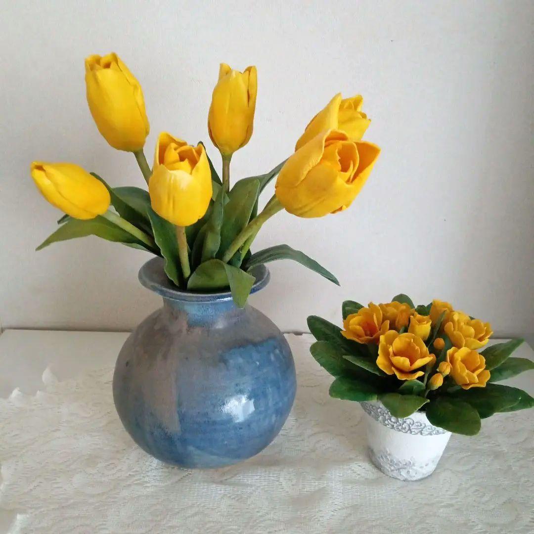 専用 イエローチューリップとイエロープリムラ クレイフラワー