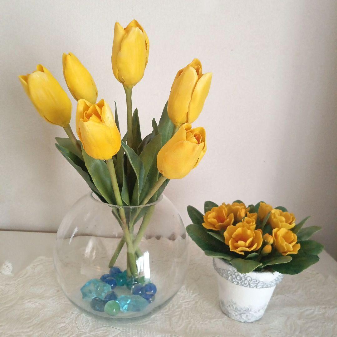 専用 イエローチューリップとイエロープリムラ クレイフラワー