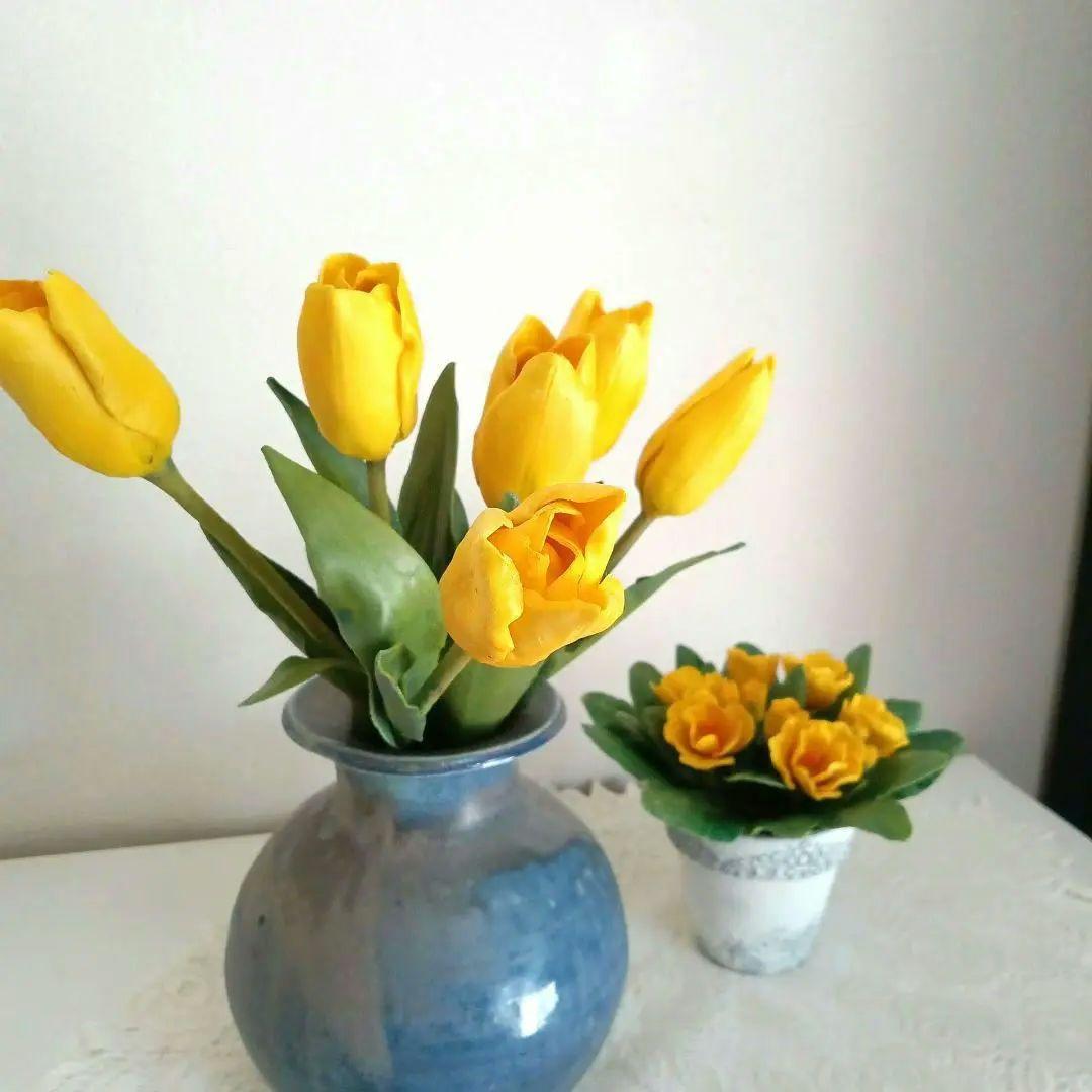 専用 イエローチューリップとイエロープリムラ クレイフラワー