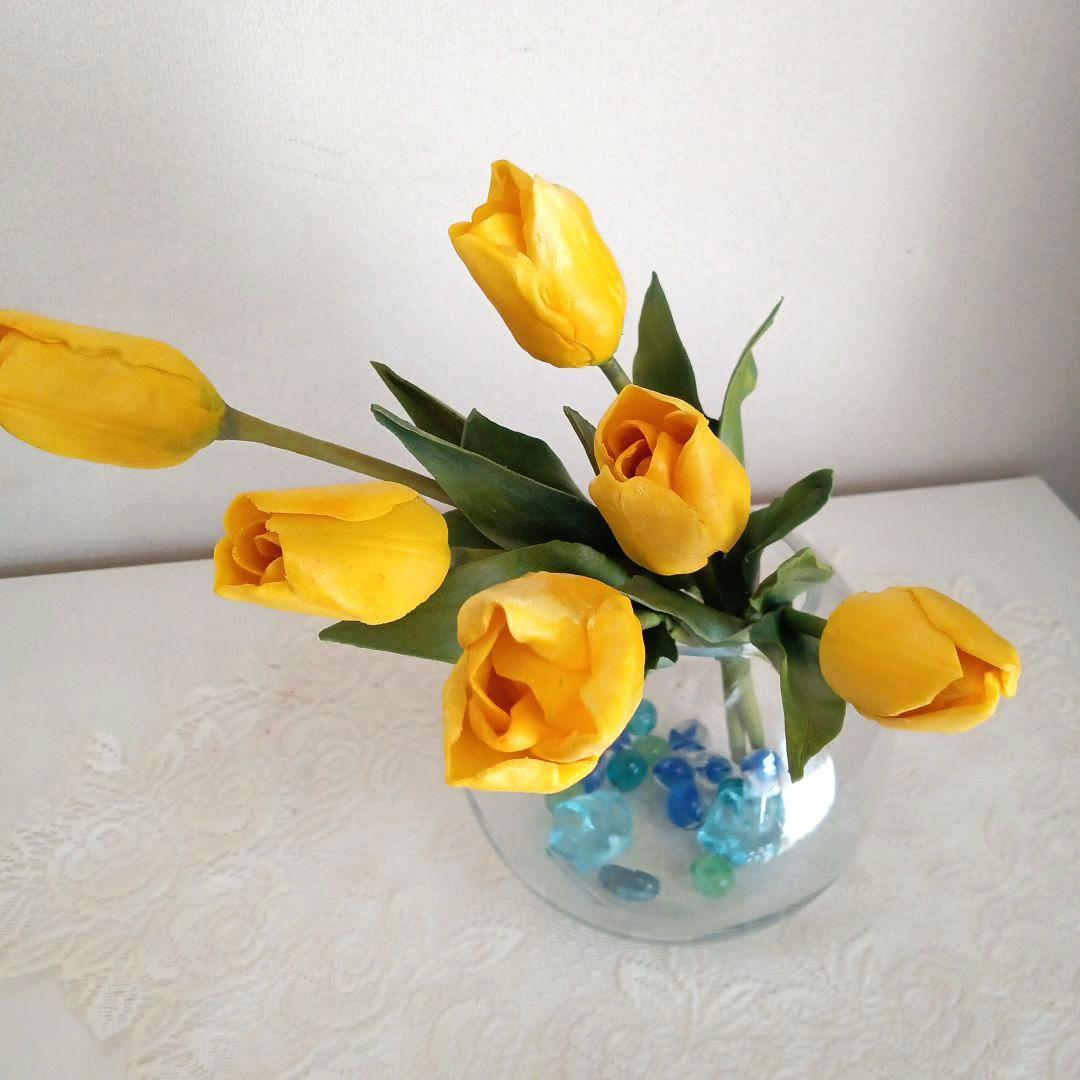 専用 イエローチューリップとイエロープリムラ クレイフラワー