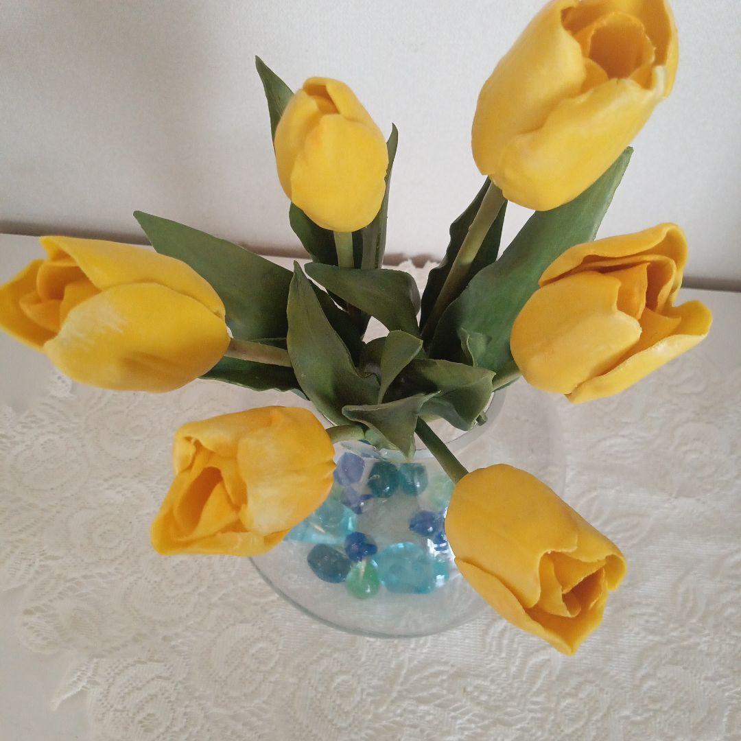 専用 イエローチューリップとイエロープリムラ クレイフラワー