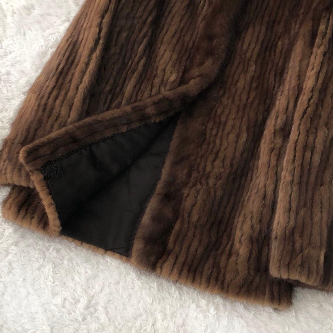 毛皮コート ファーコート リアル ミンク ロング フレア 秋冬 ブラウン M