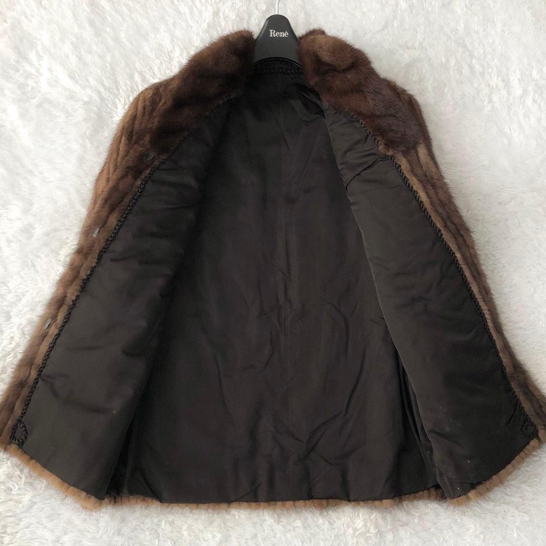 毛皮コート ファーコート リアル ミンク ロング フレア 秋冬 ブラウン M