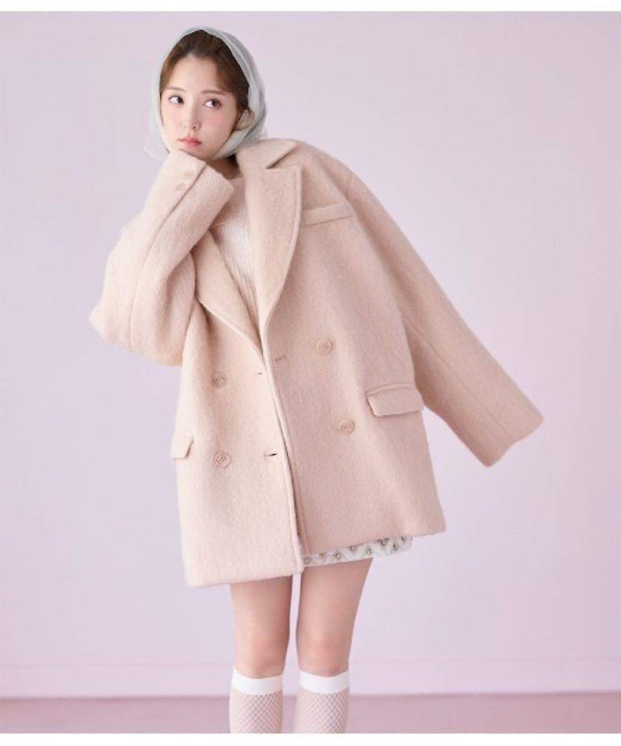 PEACH JOHN ダブルシャギーショートコート ピンク S