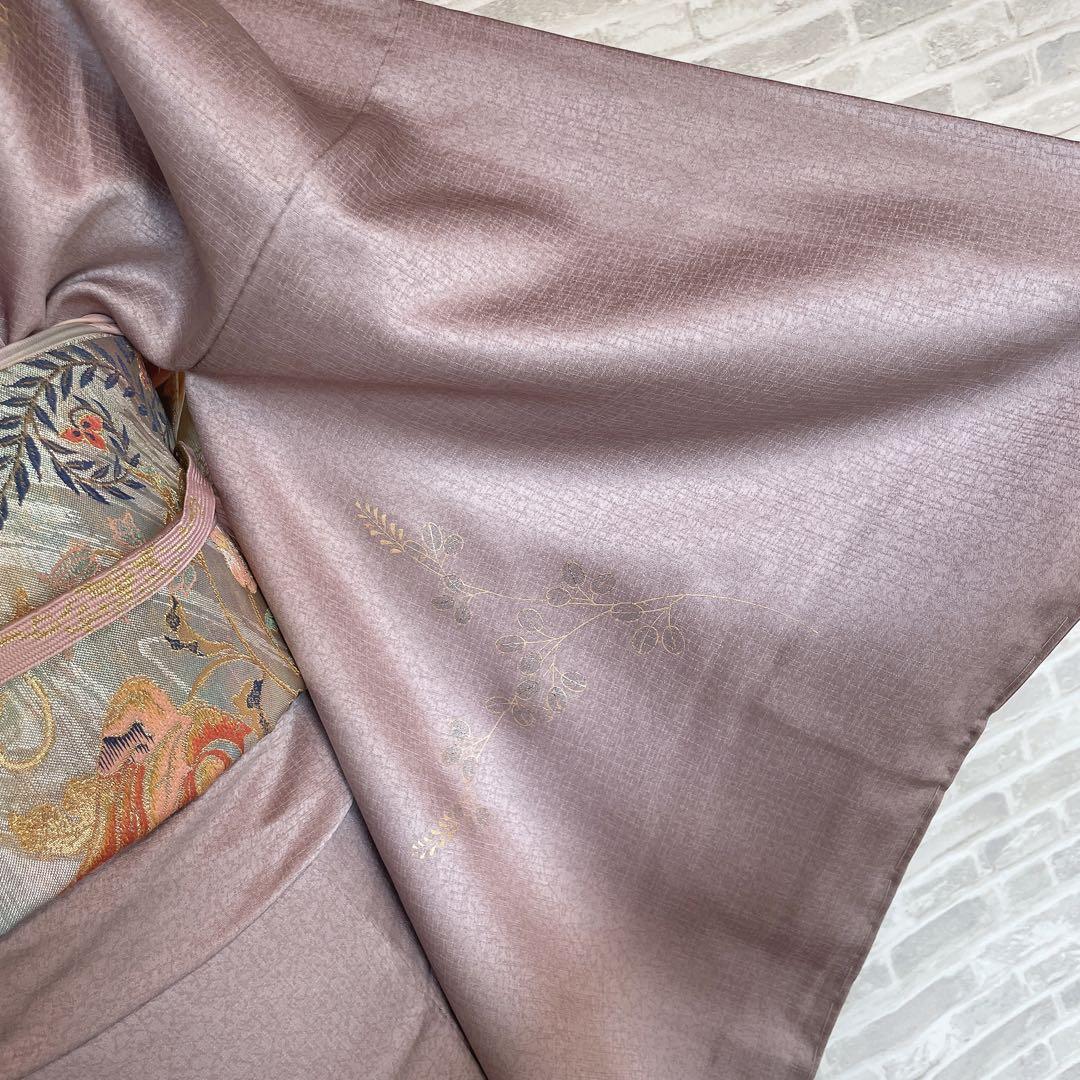 訪問着　フルセット　椿と萩　古書　手刺繍　金彩加工　綸子　ガード加工　L4