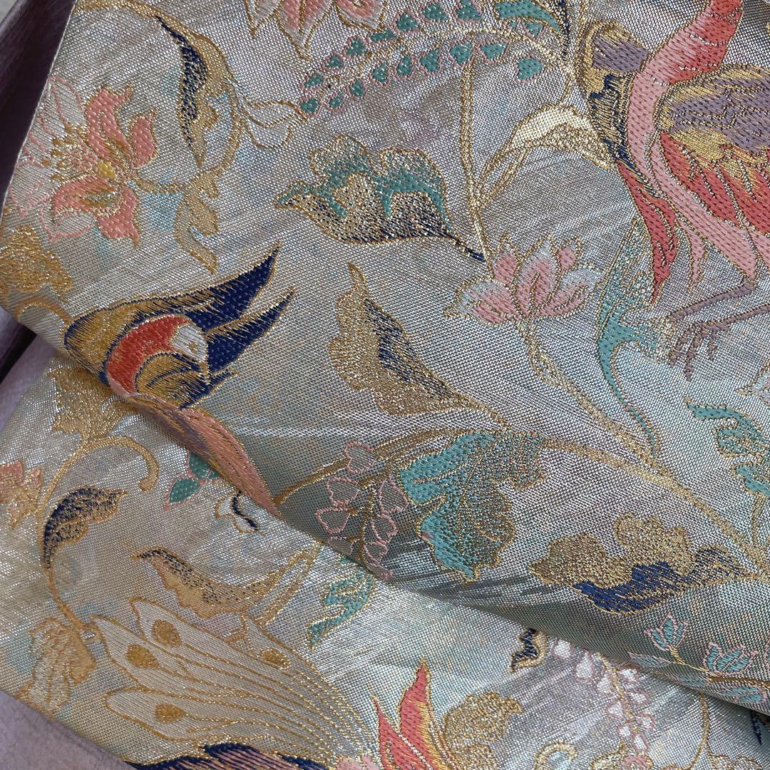 訪問着　フルセット　椿と萩　古書　手刺繍　金彩加工　綸子　ガード加工　L4