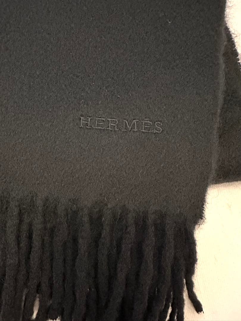 HERMES エルメス カシミヤ マフラー ブラック