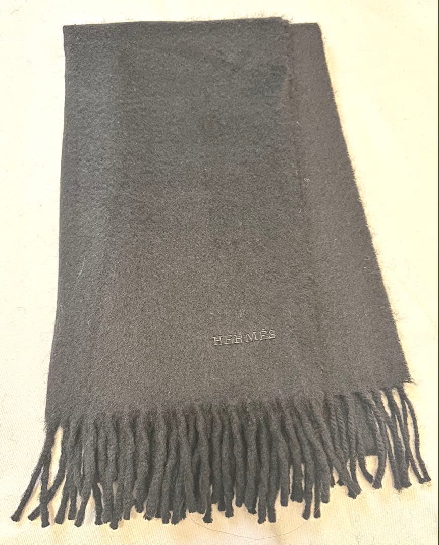 HERMES エルメス カシミヤ マフラー ブラック