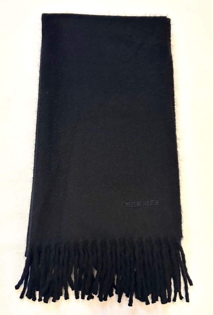 HERMES エルメス カシミヤ マフラー ブラック