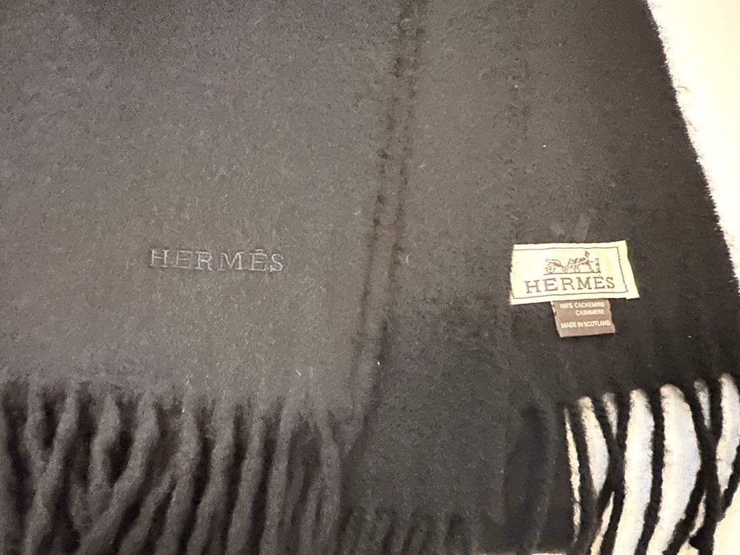 HERMES エルメス カシミヤ マフラー ブラック