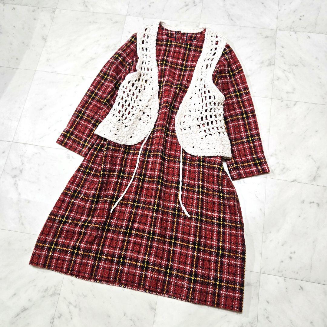 【定価7.3万】45R 現行 \"キラキラタータンDRESS\" ウールワンピース