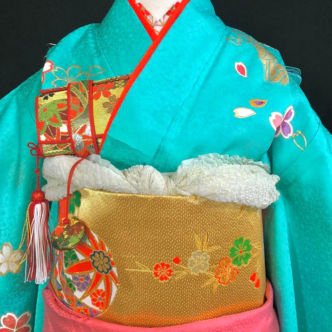 【正絹】 七五三　7歳　絵羽　鞠　折鶴　着物　四つ身　作り帯　セット　女の子
