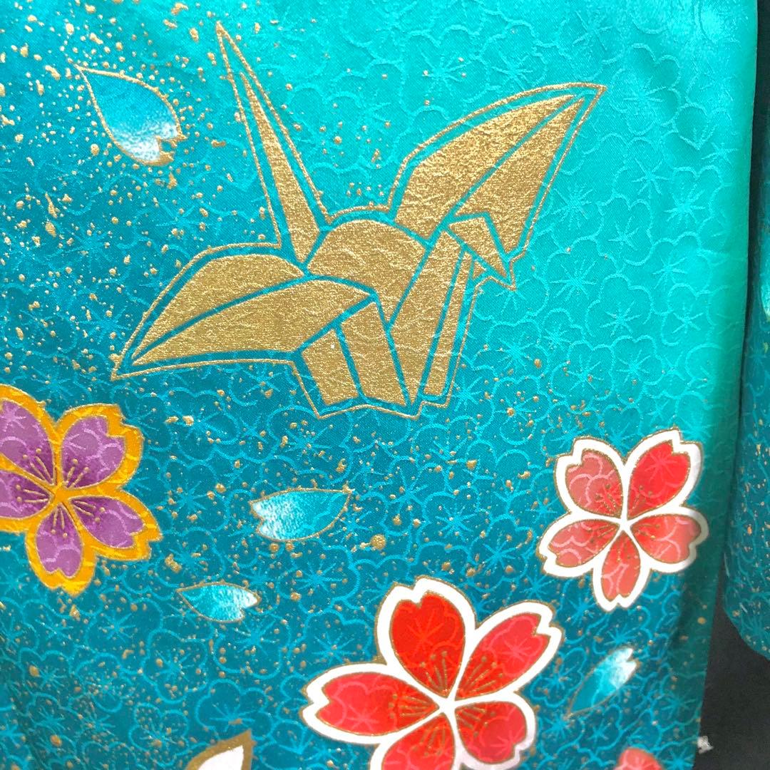 【正絹】 七五三　7歳　絵羽　鞠　折鶴　着物　四つ身　作り帯　セット　女の子