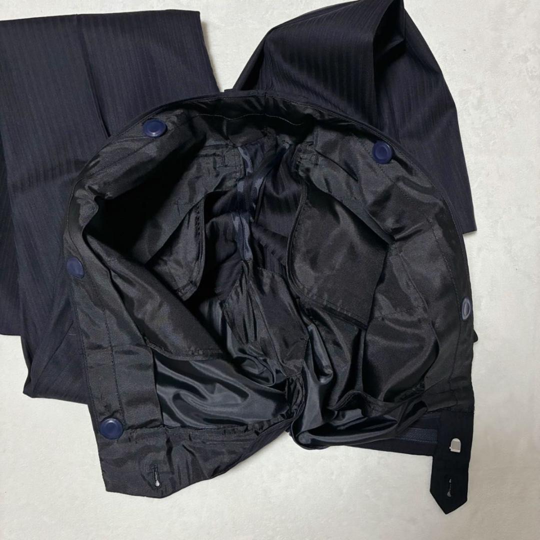 ザスーツカンパニー スリーピーススーツ ストライプ センターベント 裏地派手 黒