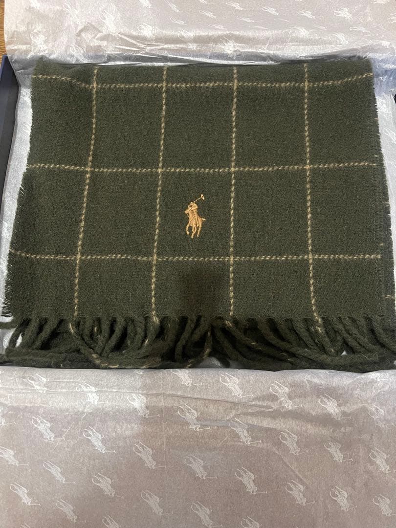 新品タグ付　ポロラルフローレン　ウールマフラー　チェック柄　ギフトボックス付