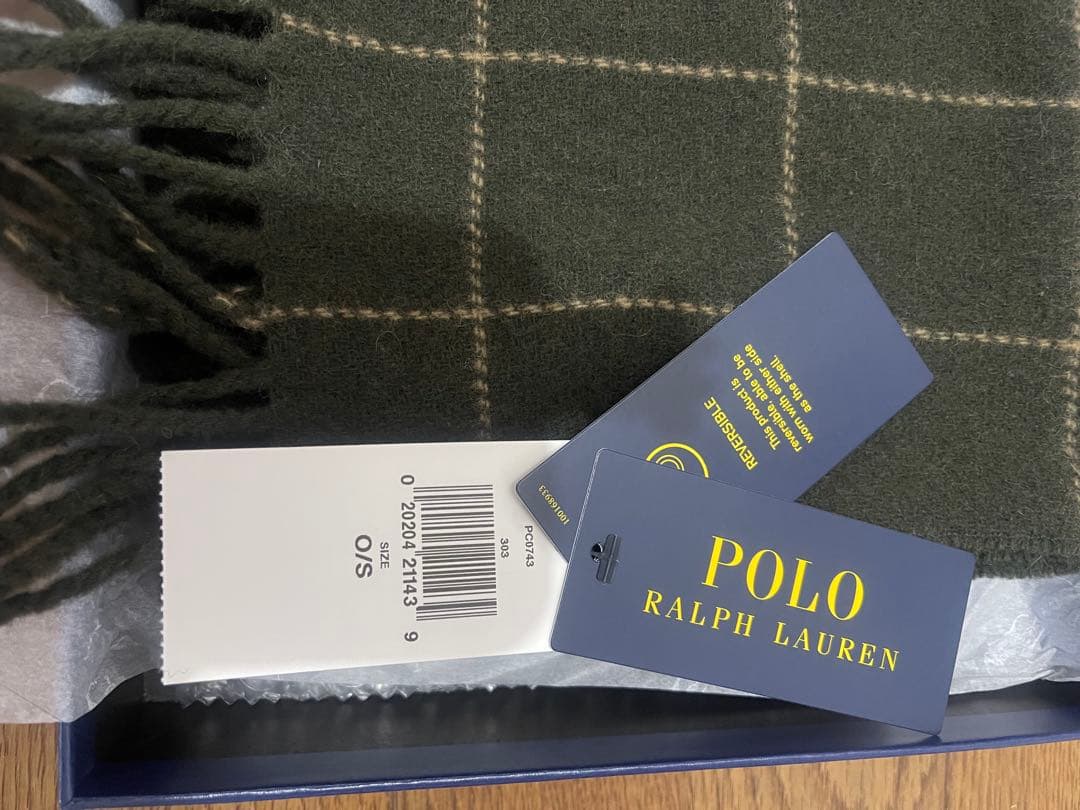 新品タグ付　ポロラルフローレン　ウールマフラー　チェック柄　ギフトボックス付