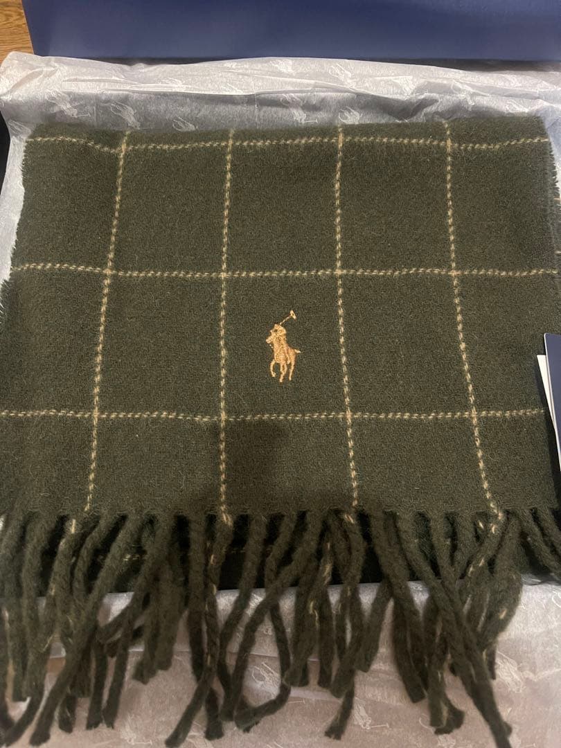 新品タグ付　ポロラルフローレン　ウールマフラー　チェック柄　ギフトボックス付