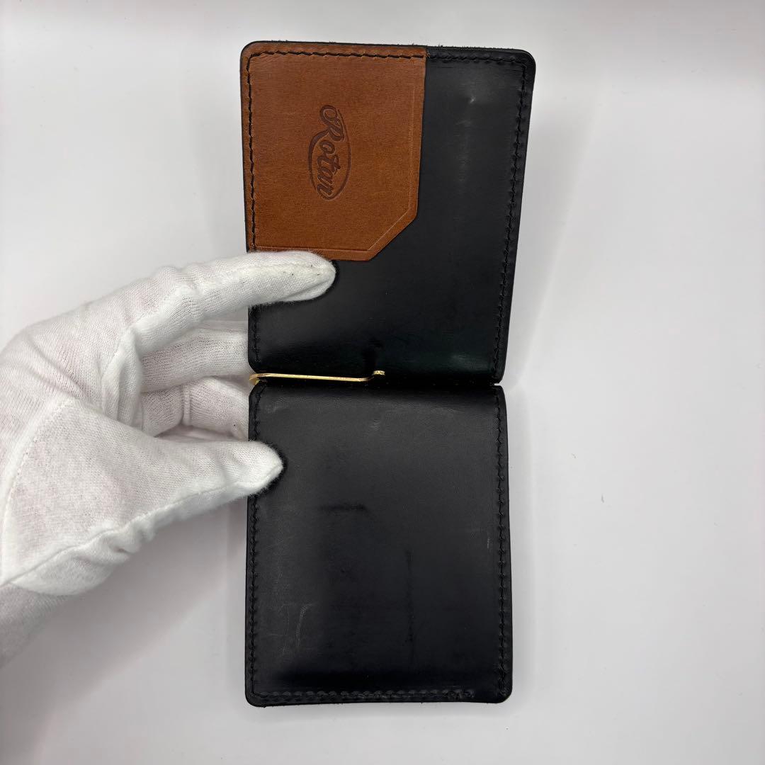 ROTAR　二つ折り財布　マネークリップ　ブラック　レザー　ウォレット　黒