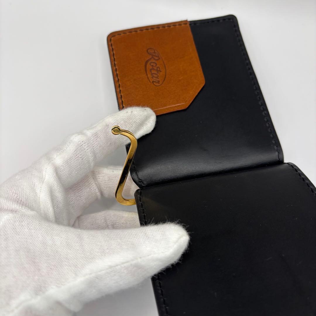ROTAR　二つ折り財布　マネークリップ　ブラック　レザー　ウォレット　黒
