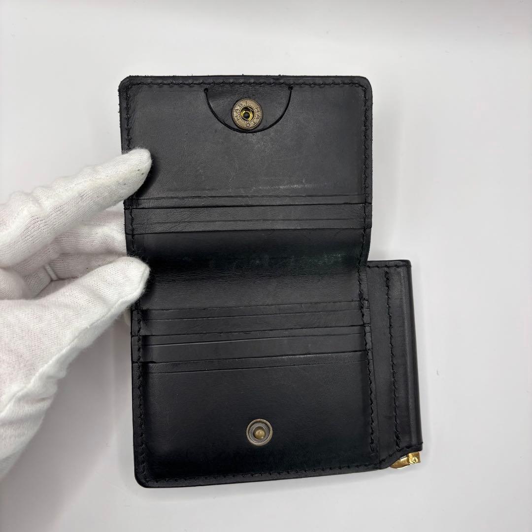 ROTAR　二つ折り財布　マネークリップ　ブラック　レザー　ウォレット　黒