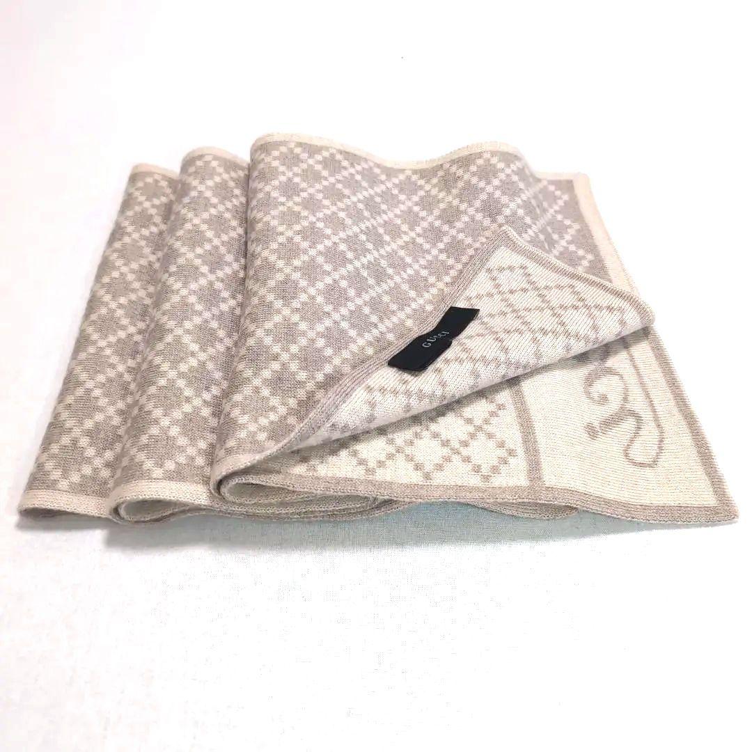 グッチ マフラー 180×24.5cm ウール100% ライトベージュ13A