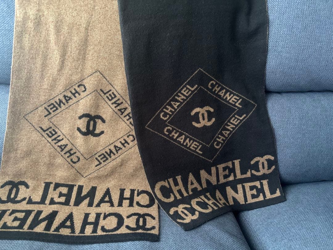 CHANEL シャネルリバーシブルマフラー ブラック ベージュ