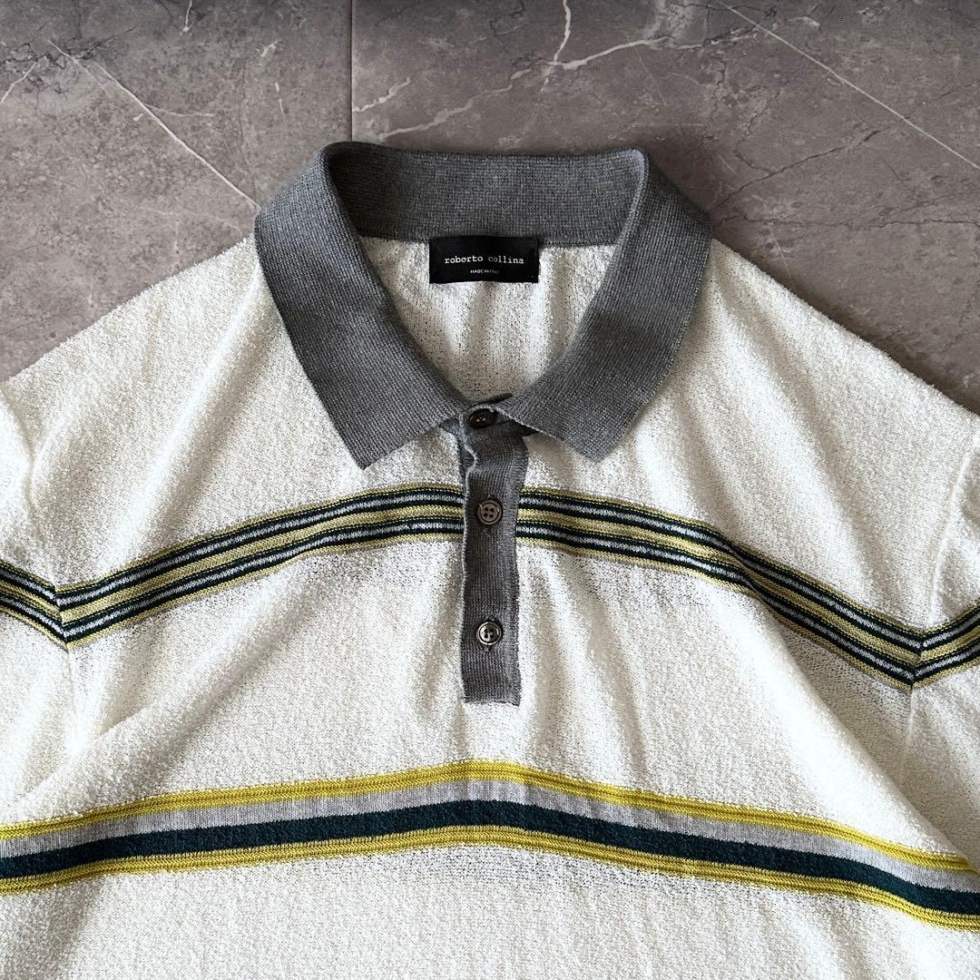 roberto collina パイル ボーダー ポロシャツ サイズXL 52