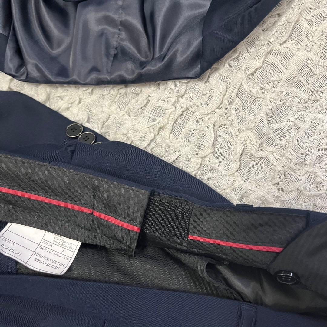 美品【3ピース】紺 ネイビー 3ピース スーツ ジャケット パンツ ベスト XL