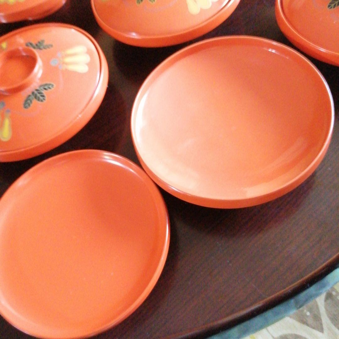 輪島塗　塗朱鰻平　10客　16.8cm　明治～大正期