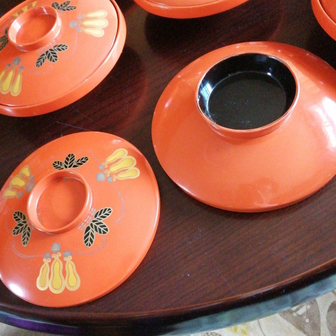 輪島塗　塗朱鰻平　10客　16.8cm　明治～大正期