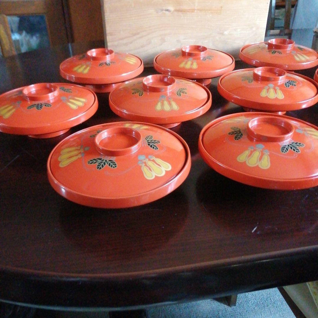 輪島塗　塗朱鰻平　10客　16.8cm　明治～大正期