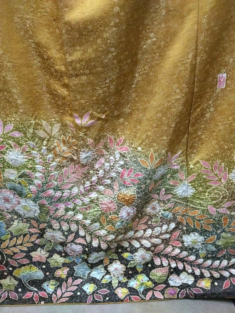 F‐306 訪問着 金通し 山吹茶 袷 辻ヶ花 暈し 翠山工房 落款 美品