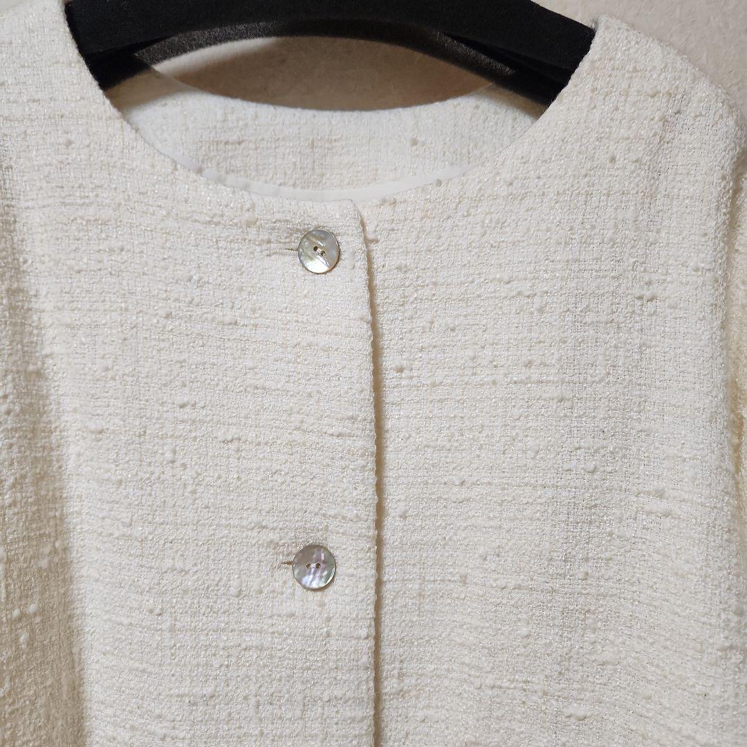 BEARDSLEY ホワイト ノーカラージャケット ツイード　美品