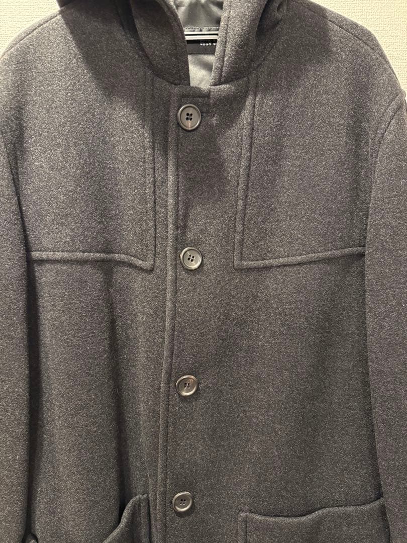 【週末限定価格】HUGO BOSS メンズフード付きウールコート　ブラック