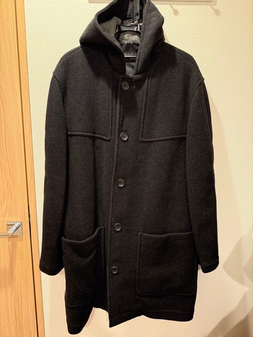 【週末限定価格】HUGO BOSS メンズフード付きウールコート　ブラック